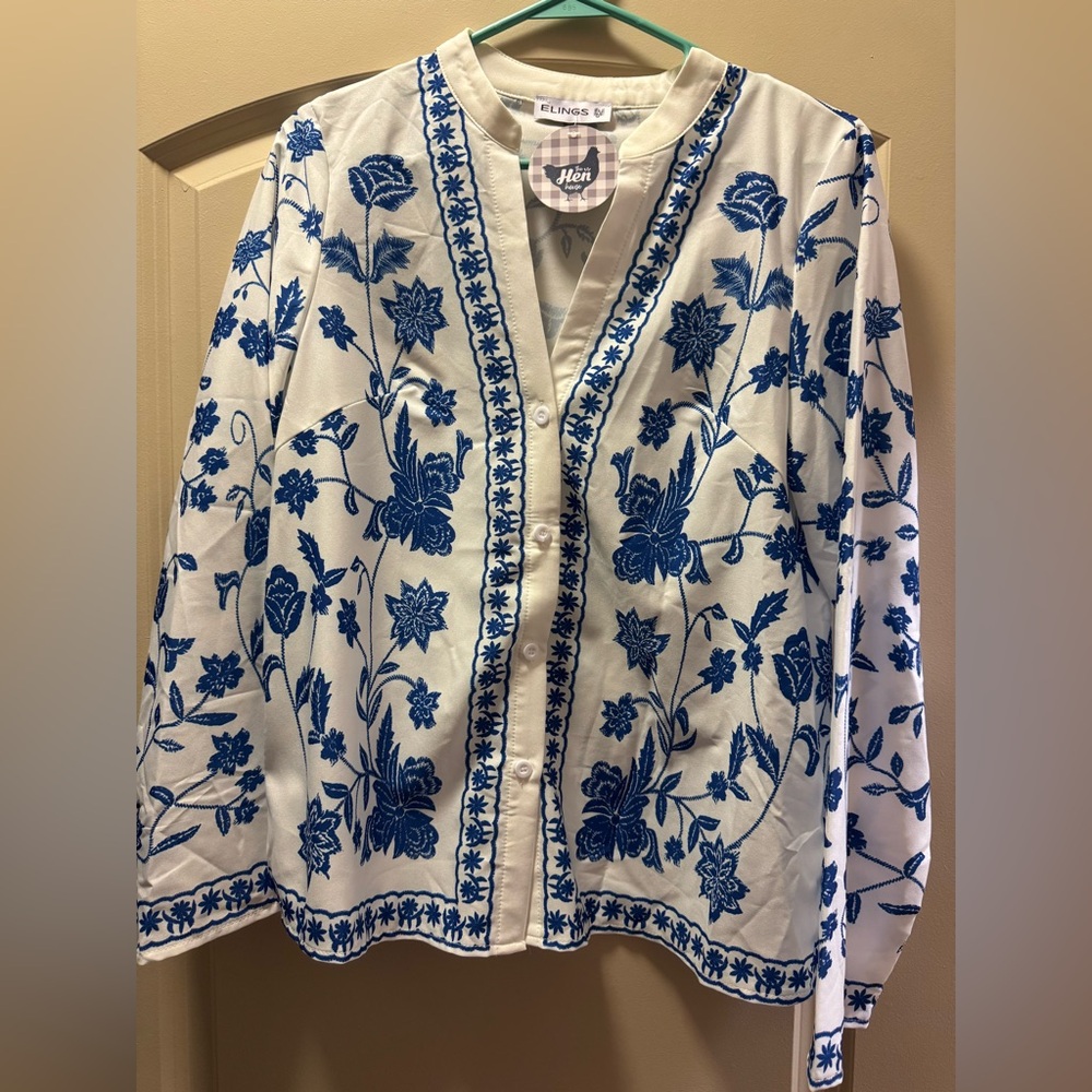 Blue Floral Embroidered Blouse